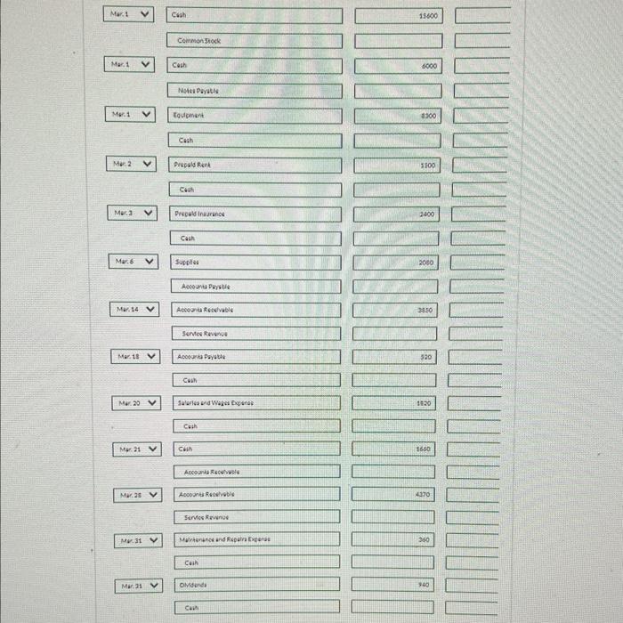 on March 1, 2022. During March, the following transactions were completed. Mar.
