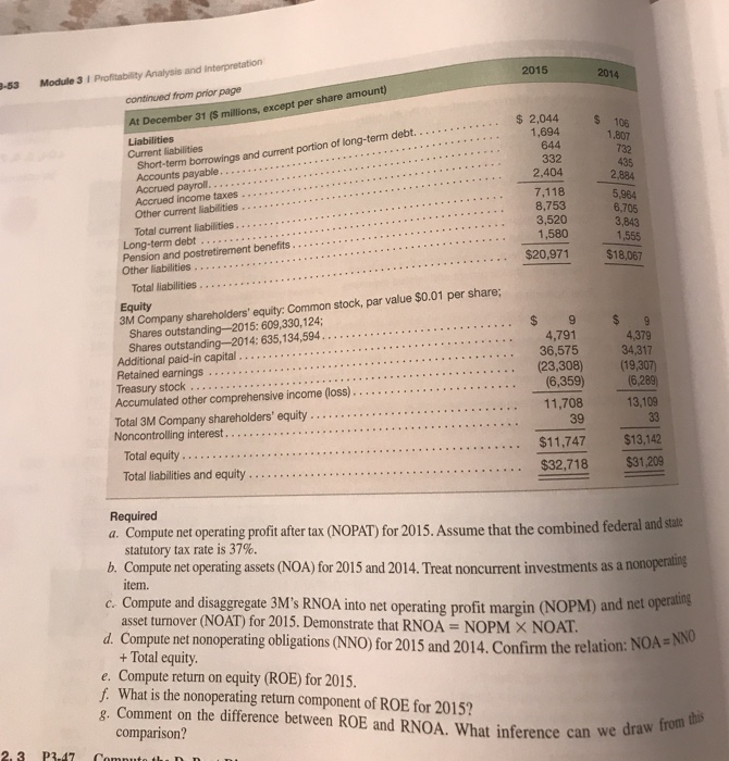 of Profitability Balance sheets and incoeme statements for 3M Company follow. P3-46