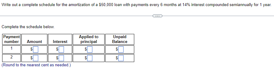 Write out a complete schedule for the amortization of a $50,000