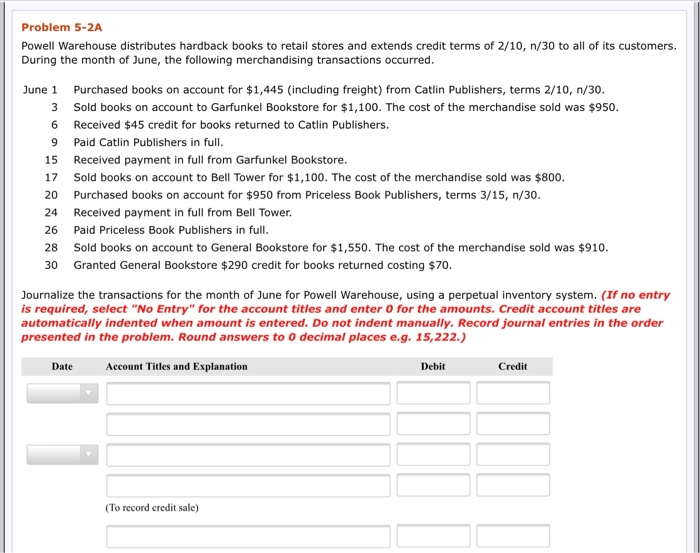  Problem 5-2A Powell Warehouse distributes hardback books to retail stores and