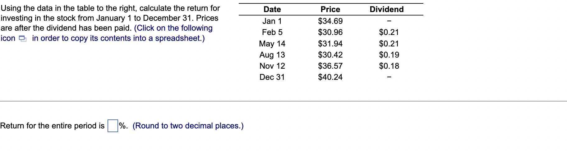Using the data in the table to the right, calculate the