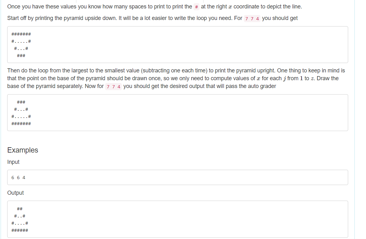 few pages show examples of what output and input should be. Requirements
