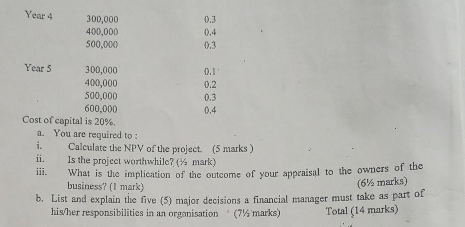 invest 1M in a project. The project has an anticipated life of