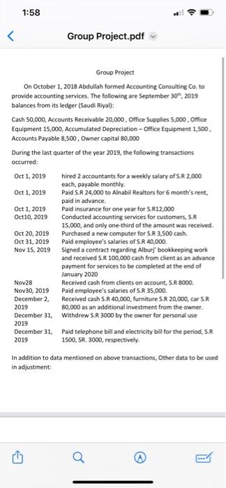 what is the answer Group Project On October 1, 2018 Abdullah formed