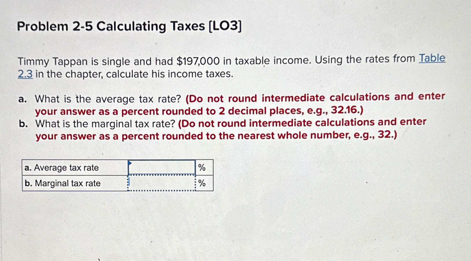  Problem 2-5 Calculating Taxes [LO3] Timmy Tappan is single and had