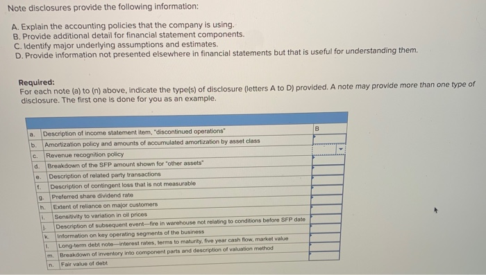 Hello. I need help with solving everything. Thanks. Note disclosures provide the