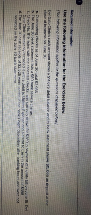  Required information Use the following information for the Exercises below. The