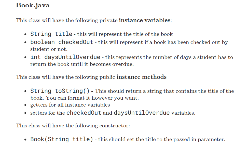 the following private instance variables Book [] books: this will represent the