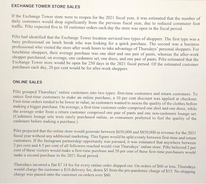 Tower location and for the two types of orders made online. 5.