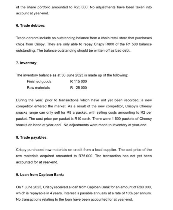 balance of Crispy: Pre-adjustment trial balance of Crispy (Pty) Ltd as at