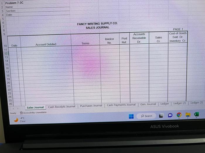 P7-3C. Liz Ames owns Fancy Writing Supply Co. in Moncton. As her