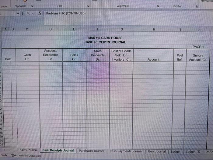 & P7-2C. thank uou 7.2C. As the new accountant for Mary's Card