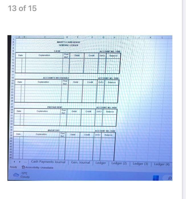 supplies for cash. Cost of inventory was $1,125. 15 Paid casual salaries,