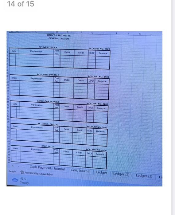$800, cheque No,1204. 15 Returned merchandise to Kaclynn Imports in the amount
