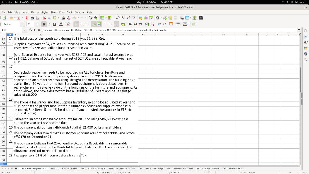 Summer 2019 Mod 3 Excel Workbook Assignment 1.xlsx - LibreOffice Colc File