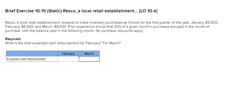  Brief Exercise 10-15(Static) Resco, a local retail establishment... [LO 10-4] Resco,