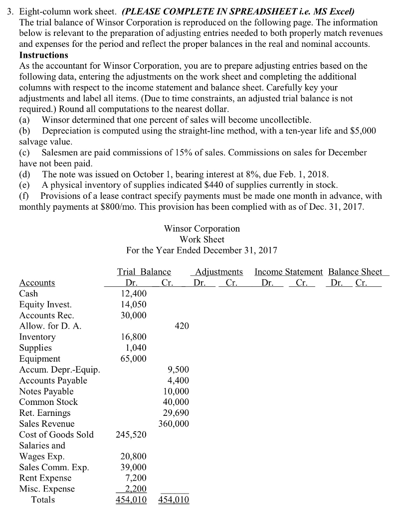 3. Eight-column work sheet. (PLEASE COMPLETE IN SPREADSHEETi.e. MS Excel) The