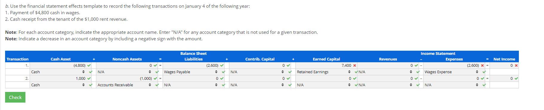 b. Use the financial statement effects template to record the following