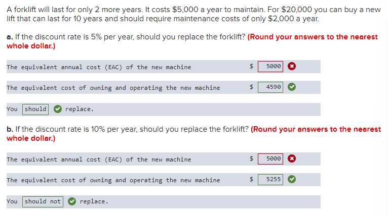  A forklift will last for only 2 more years. It costs