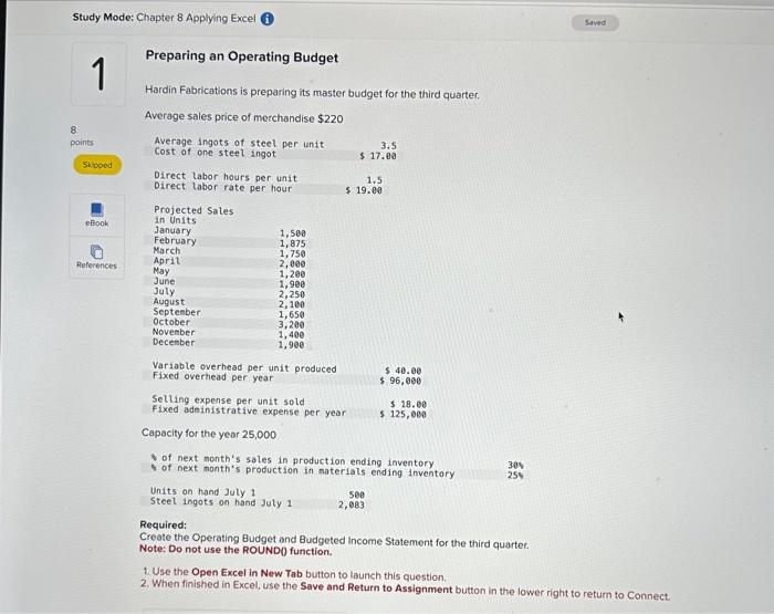  Preparing an Operating Budget Hardin Fabrications is preparing its master budget