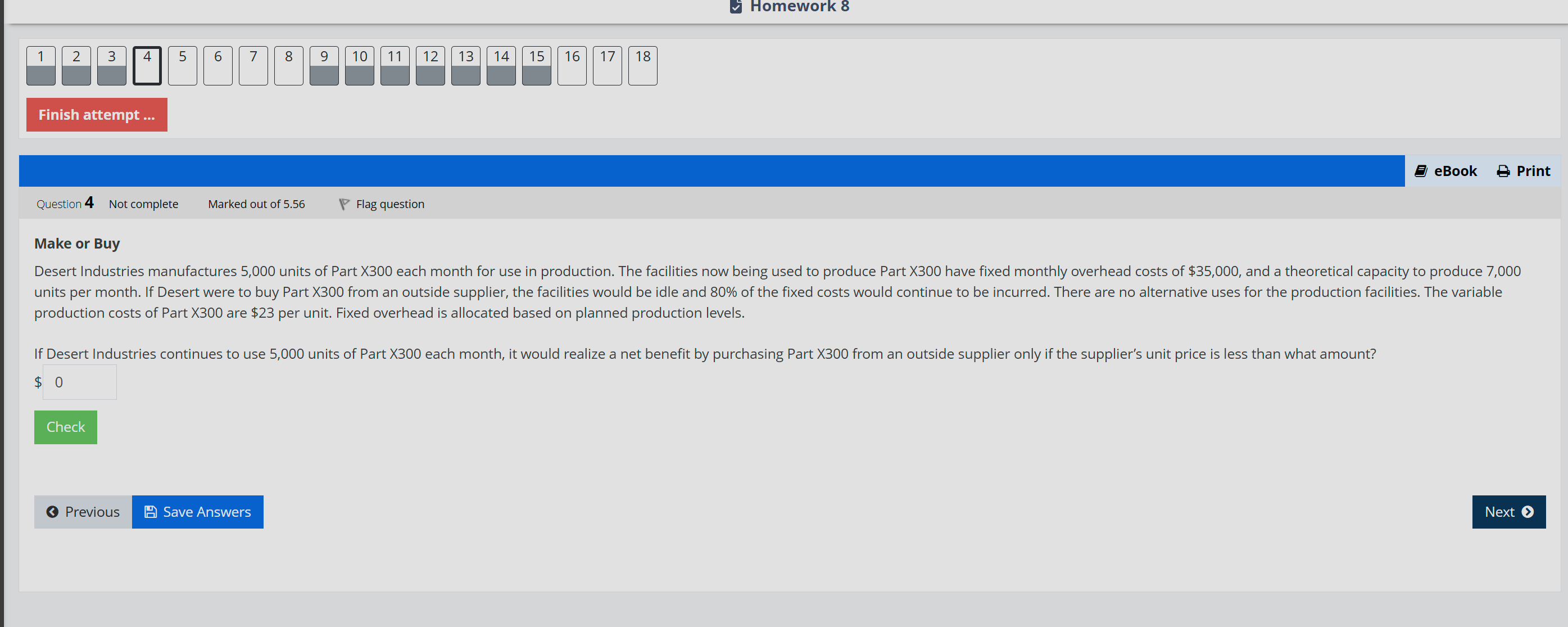  Homework 8 Finish attempt ... Make or Buy production costs of