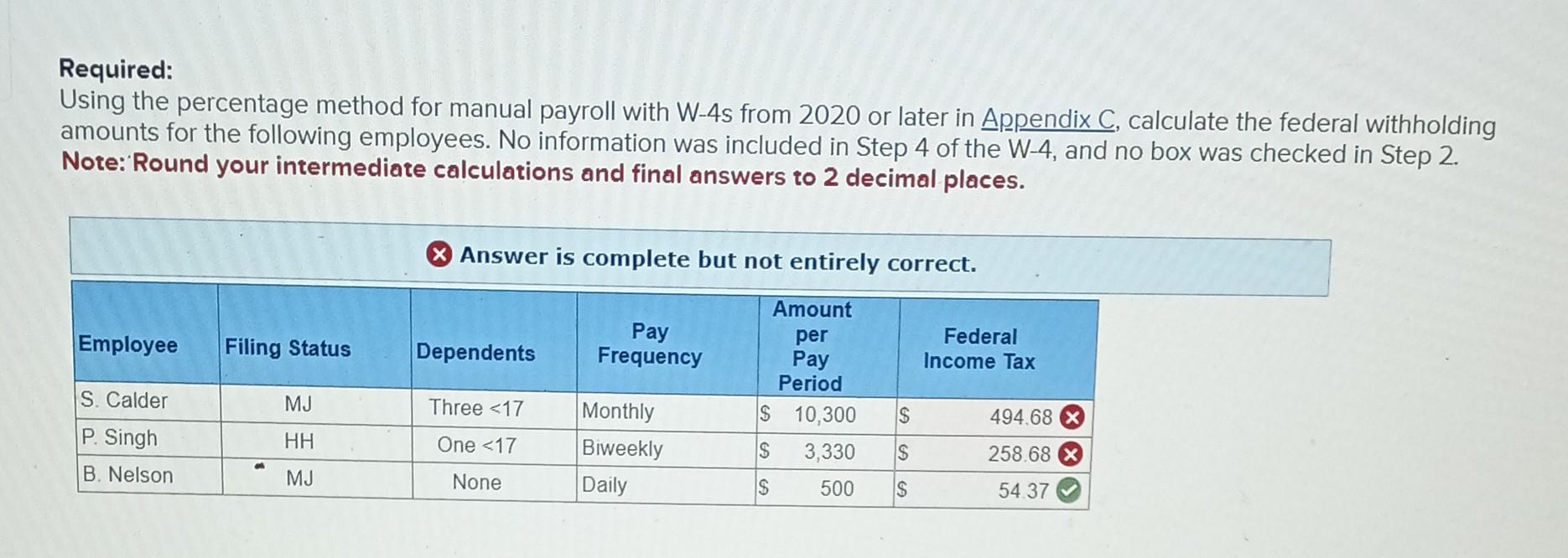  Using the percentage method for manual payroll with W-4s from 2020
