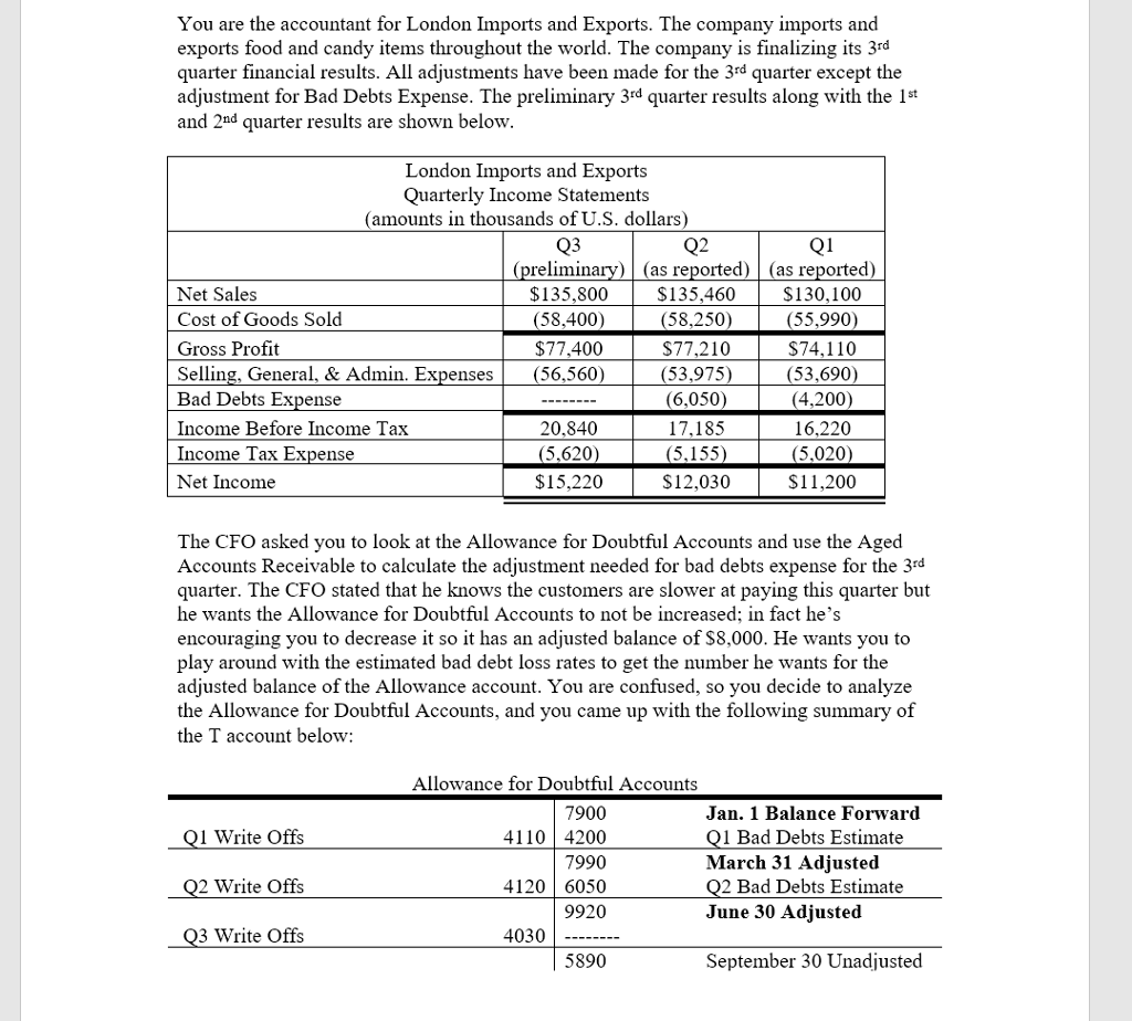 I need the bad debt expense numbers that would reflect the Allowance