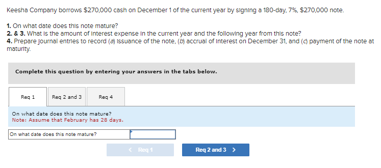  Keesha Company borrows $270,000 cash on December 1 of the current