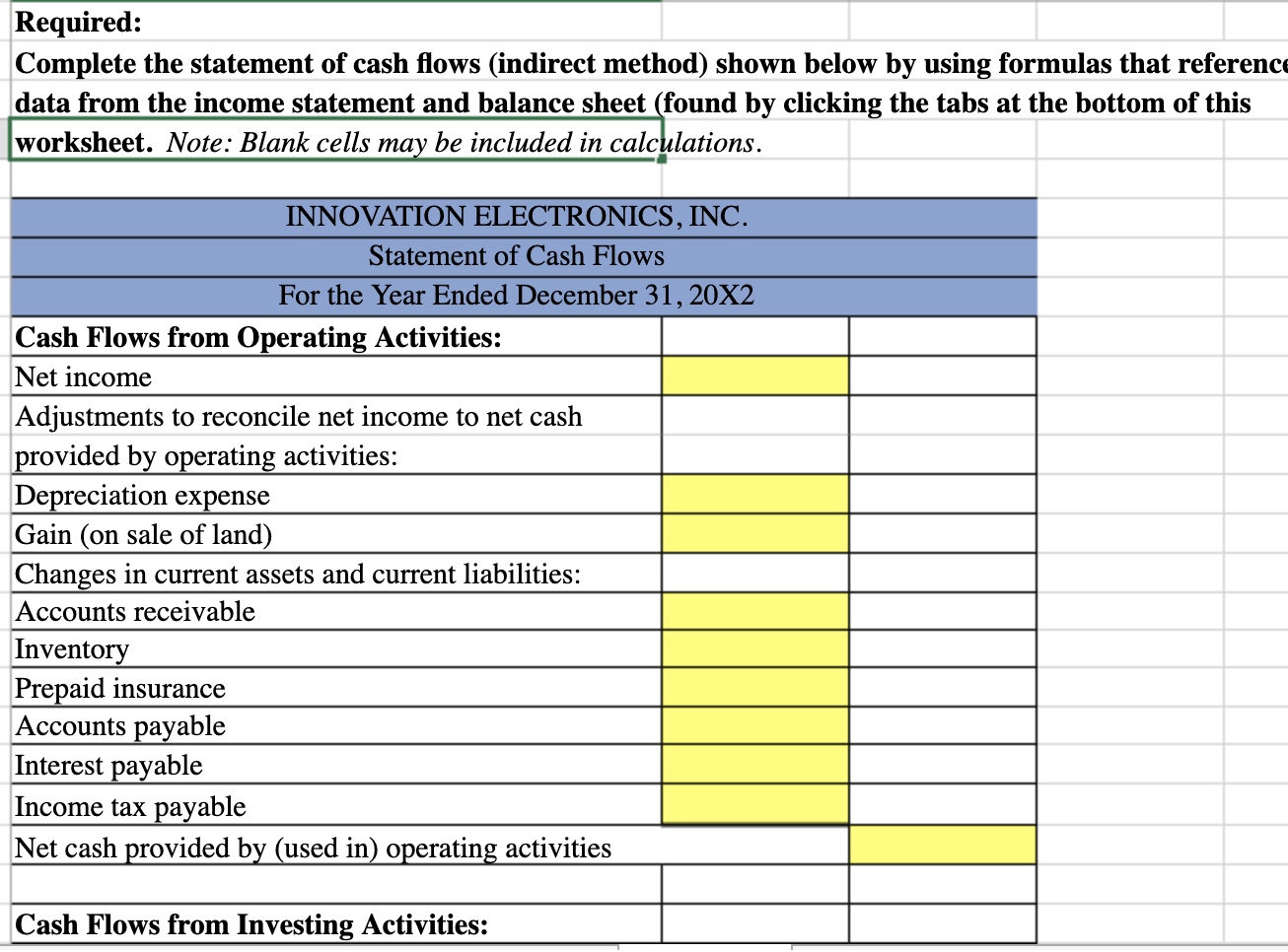 the information included in the Excel Simulation and the Excel functions described