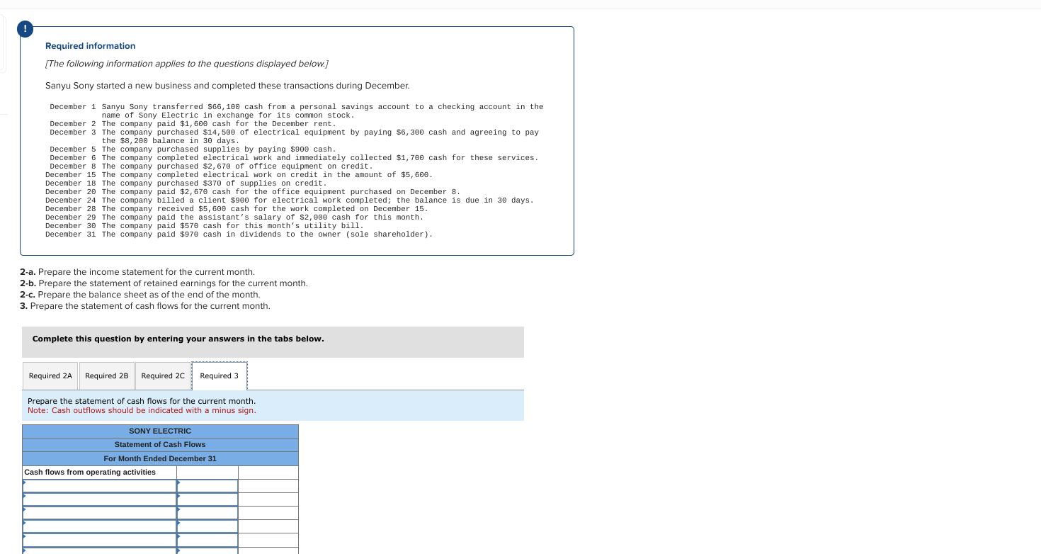 Cash outflows should be indicated with a minus sign. Required information [The