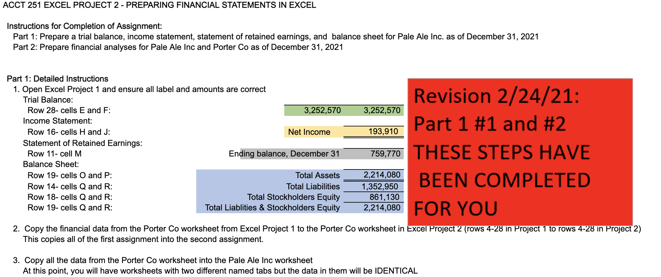  ACCT 251 EXCEL PROJECT 2 - PREPARING FINANCIAL STATEMENTS IN EXCEL