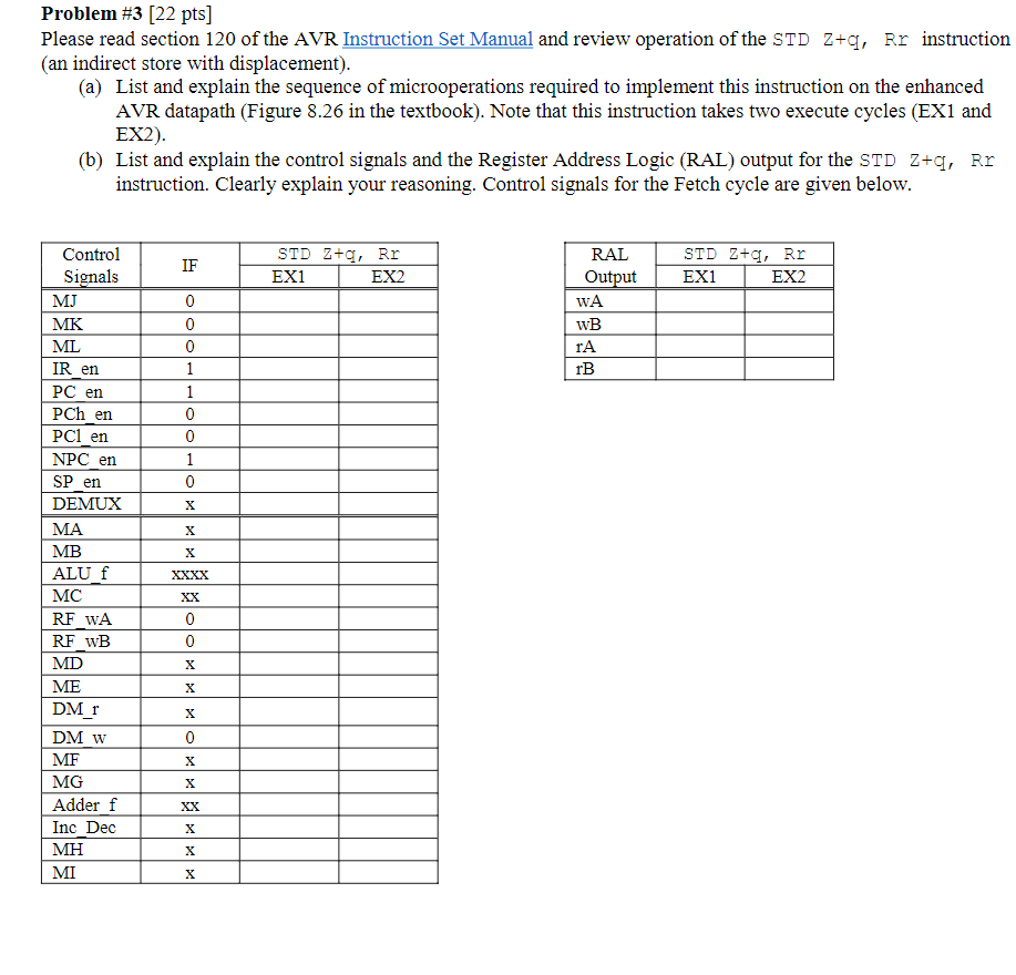  Problem #3 [22 pts] Please read section 120 of the AVR