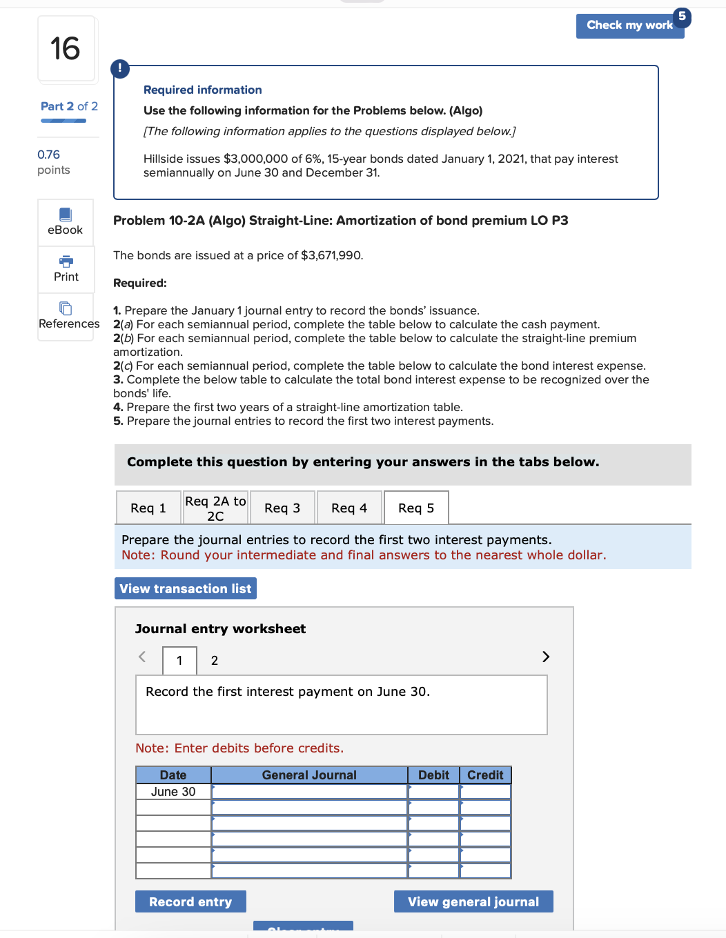Required information Use the following information for the Problems below. (Algo)