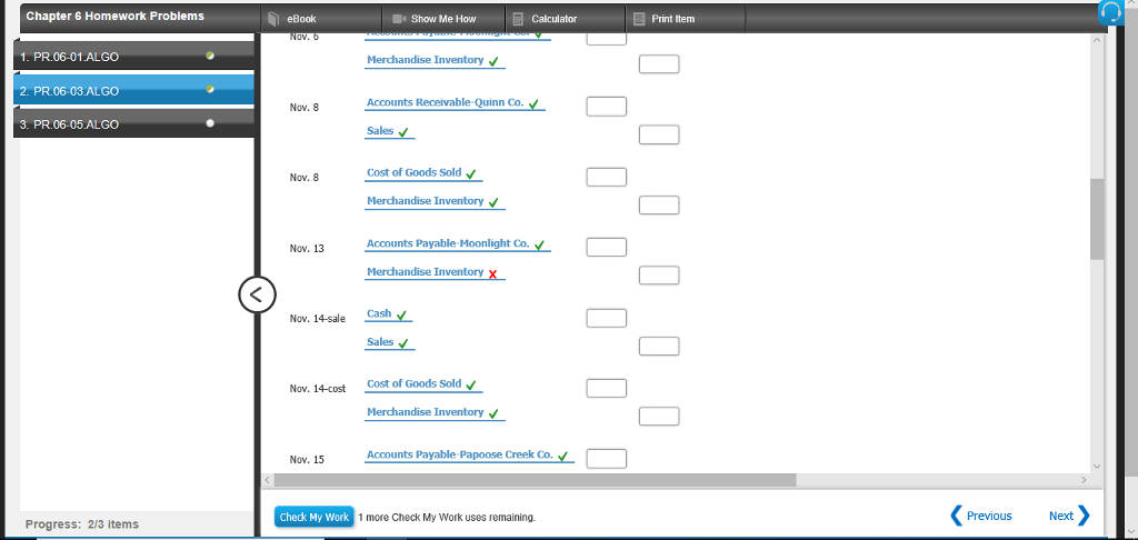 of the current year 2. PR.06-03.ALG Nov. 3, Purchased merchandise on account