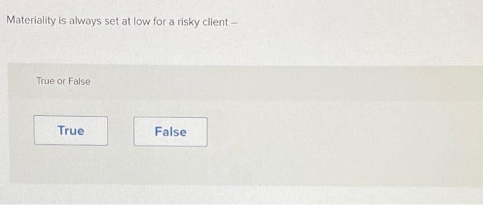  Materiality is always set at low for a risky client- True