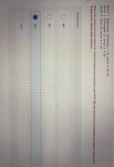  March 1 Beginning inventory - 32 units @ $5.30 March 3