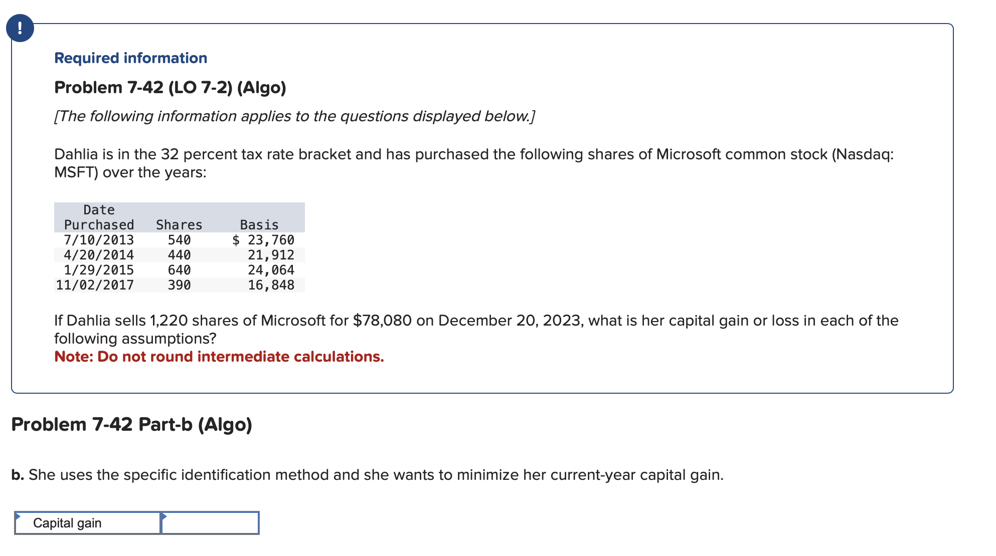  Required information Problem 7-42(LO 7-2)(Algo) [The following information applies to the