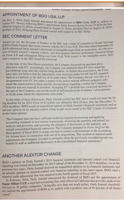 changes at daily journal corporations. thank you. Auditor Changes at Daily Journal