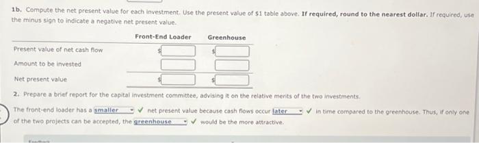 is considering two capital irvestments. The estimated operating income and net cash