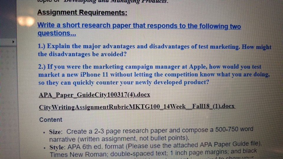 Assignment Requirements: Write a short research paper that responds to the