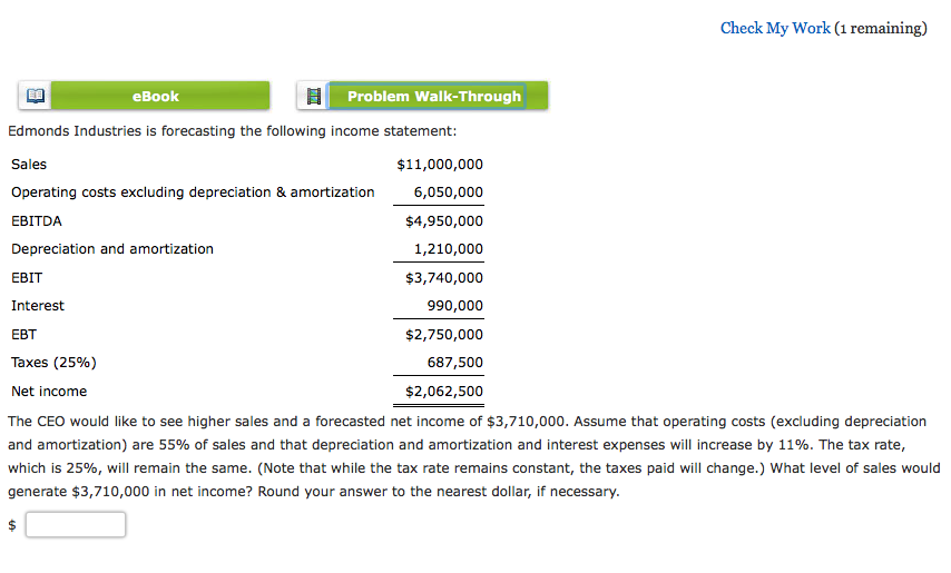 Check My Work (1 remaining) EBITDA EBIT eBook Problem Walk-Through Edmonds