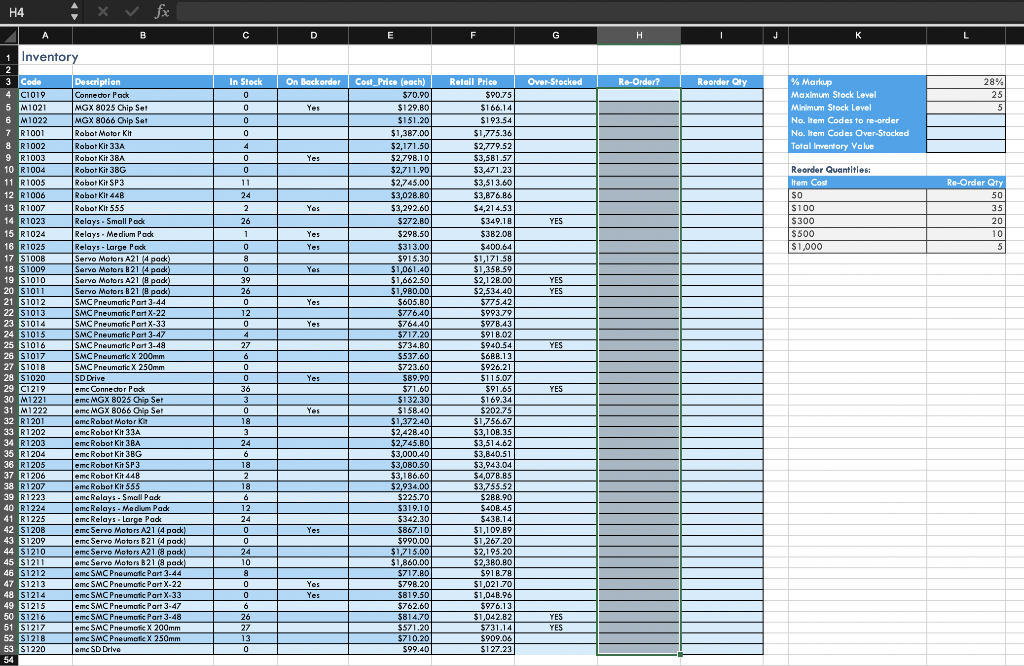 formulas and steps to use in excel would be greatly appreciated? are
