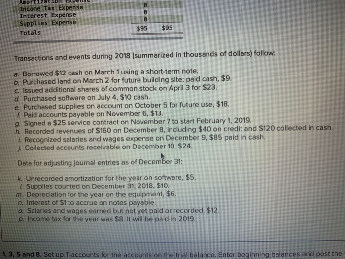 Income Tax Expense Interest Expense Supplies Expense Totals 71 8 @ @