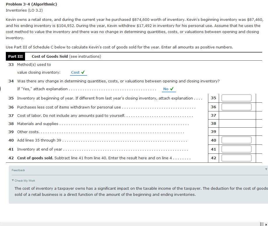 Problem 3-4 (Algorithmic) Inventories (LO 3.2) Kevin owns a retail store,