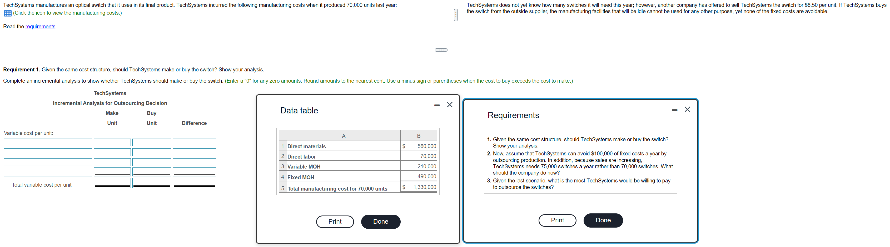 Please show each step and explain on how to solve. TechSystems manufactures