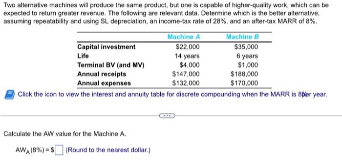 can you solve with table please. I attached two picture. Two alternative