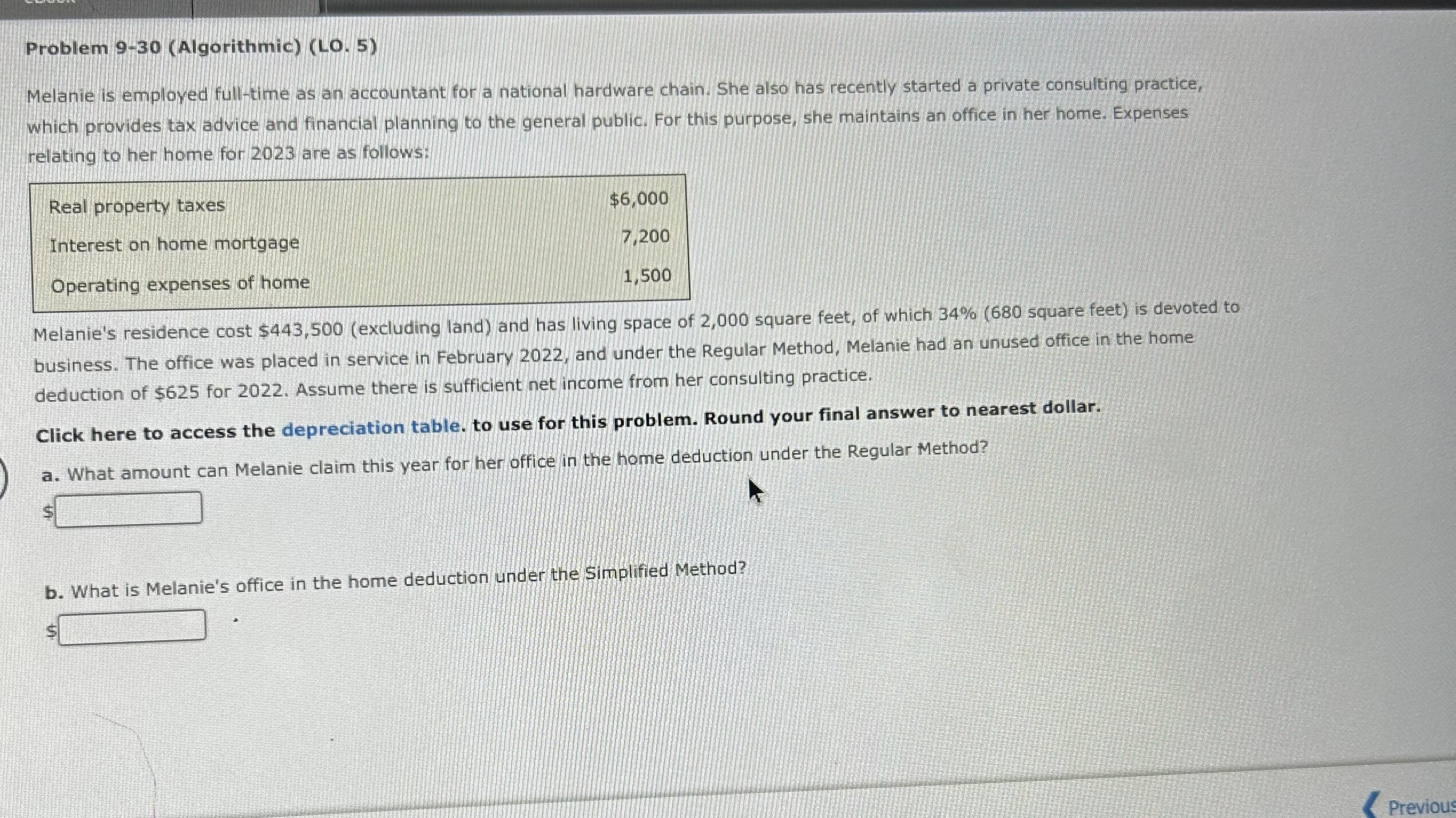  Problem 9-30(Algorithmic)(LO.5) Melanie is employed full-time as an accountant for a