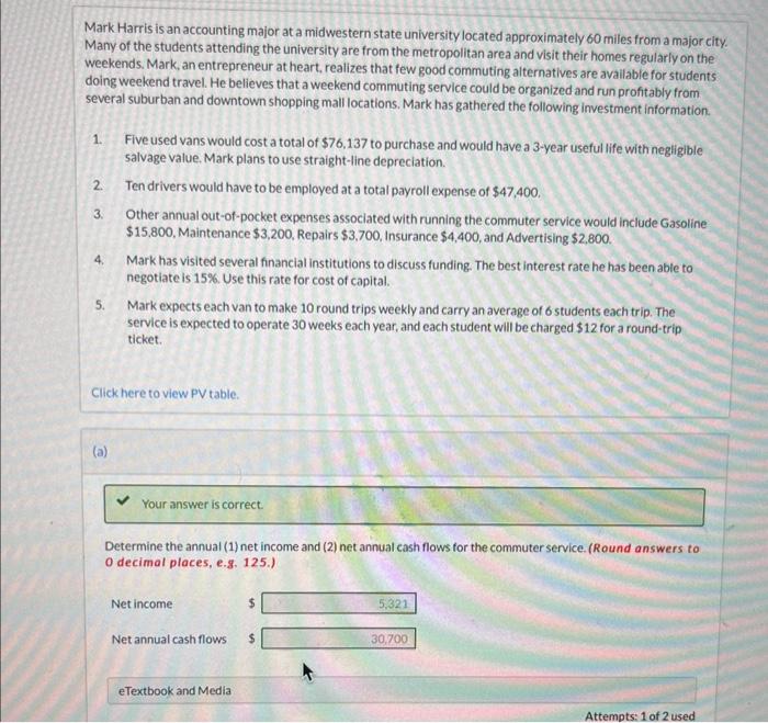 the net present value of the commuter service. (Round answer to 0