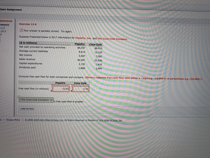  pen Assignment ESOURCES nework Exercise 12-9 2 Your answer is partially