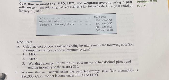  Cost flow assumptions-FIFO, LIFO, and weighted average using a peri- odic
